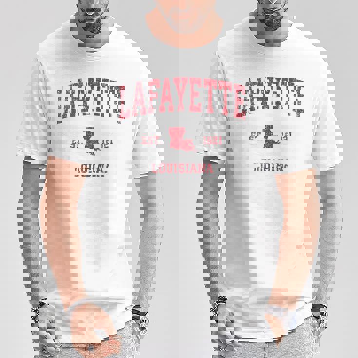 Lafayette ルイジアナ Laビンテージスポーツデザイン レッドプリント Tシャツ 面白い贈り物