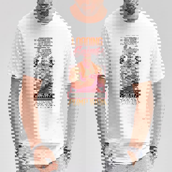 Loading Gains プレススタートからポンプ鉄ボディビルディング Tシャツ 面白い贈り物