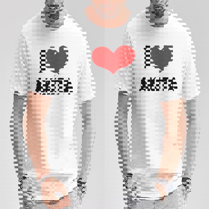 I Love Akita 愛 ハート 秋田 秋田県 日本 お土産 かわいい おしゃれ Tシャツ 面白い贈り物