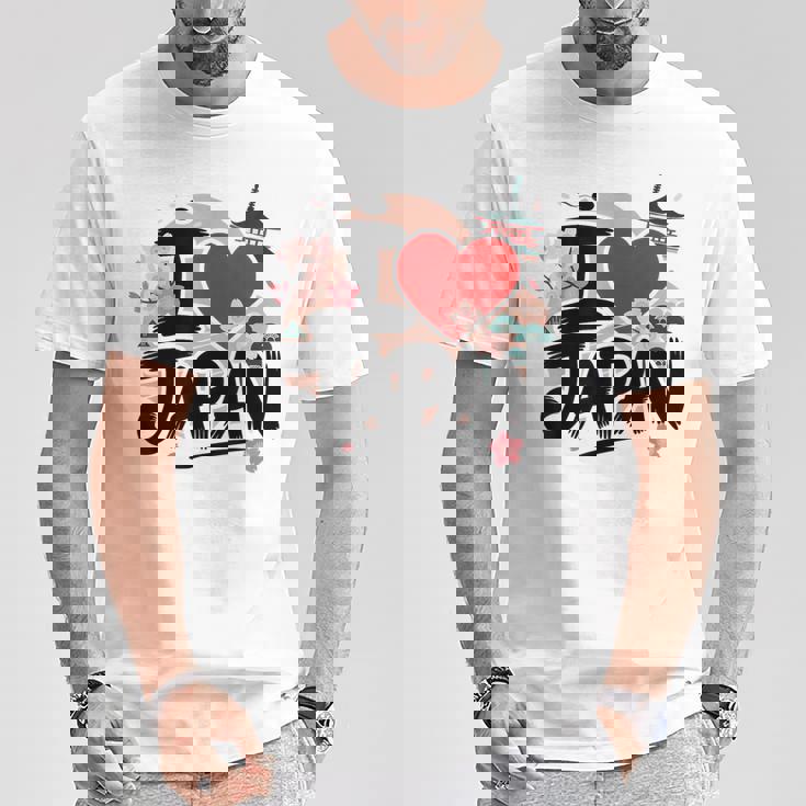 I Love Japan 桜 桜 日本の富士山 寺院 Tシャツ 面白い贈り物