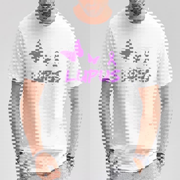 Lupus Warrior パープルバタフライ&リボン ポケット付き Tシャツ 面白い贈り物