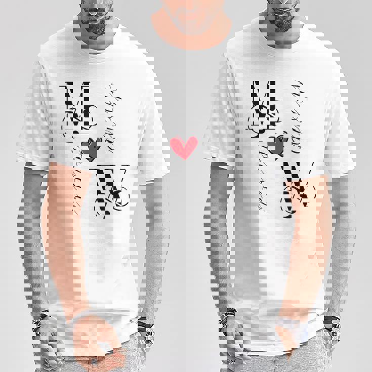 M&W カップル イニシャル 結婚式 記念日 新築祝い Tシャツ 面白い贈り物