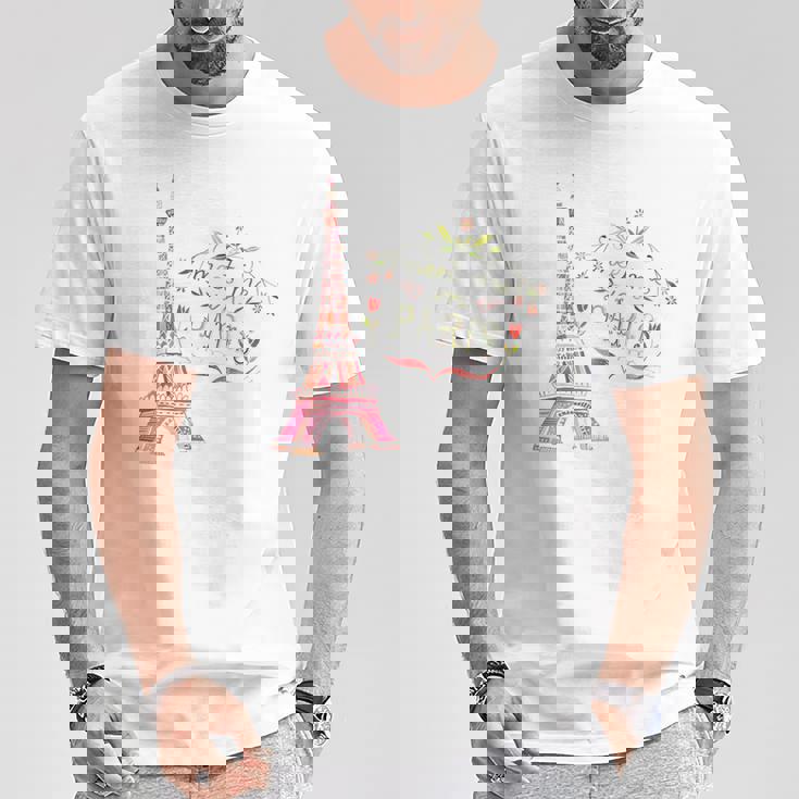 Meet Me In Paris 水彩プリントtシャツ エッフェル塔 Tシャツ 面白い贈り物