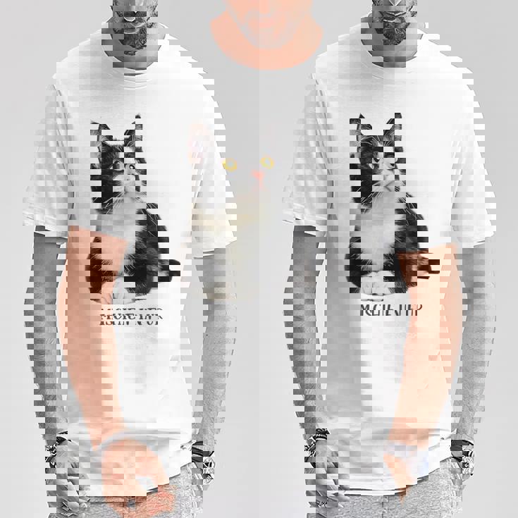 Mischief In Fur 猫写真 ハチワレ猫 黒白猫 猫好き ネタ 猫しもべ 猫飼い 猫依存症 Tシャツ 面白い贈り物