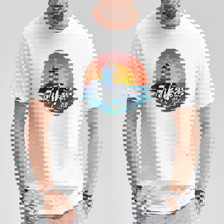 Mykonosibes ヴィンテージ 夕日 ギリシャの島 ギリシャ お土産 長袖tシャツ Tシャツ 面白い贈り物