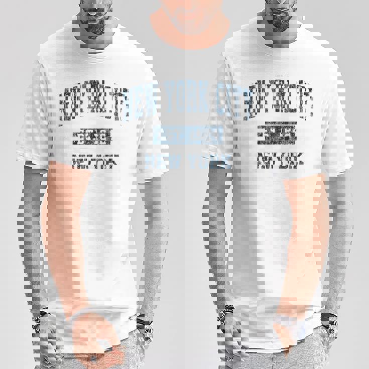 New York City New York Ny ビンテージスポーツデザイン ネイビープリント Tシャツ 面白い贈り物