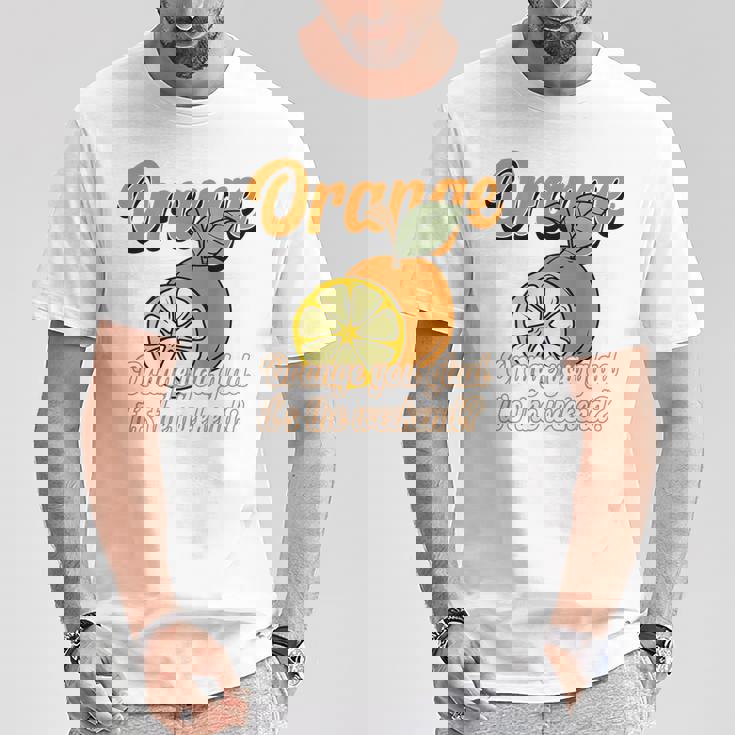 Orange You Glad It's The Weekend Fun Citrus Fruit Back Tシャツ 面白い贈り物
