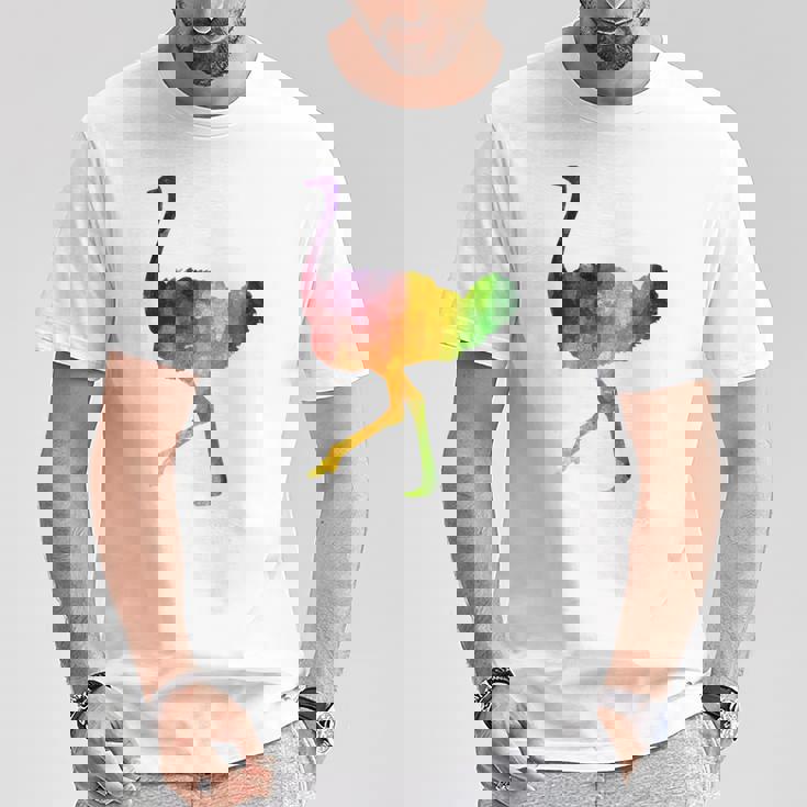 Ostrich African ダチョウ Animal Watercolor Graphic Tシャツ 面白い贈り物