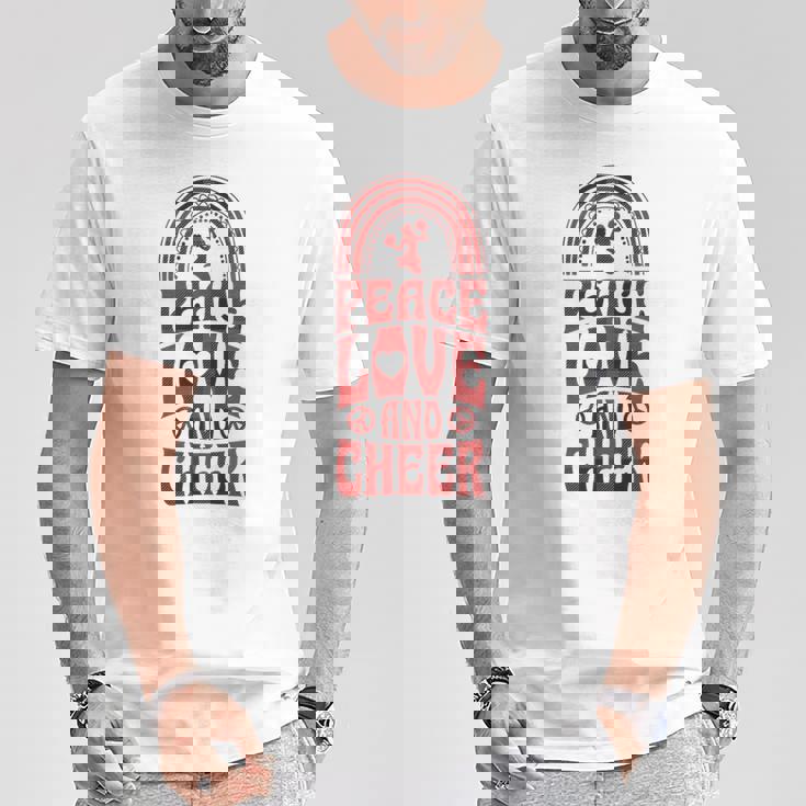 Peace Love And Cheer ボヘミアンレインボーチアリーダー Tシャツ 面白い贈り物
