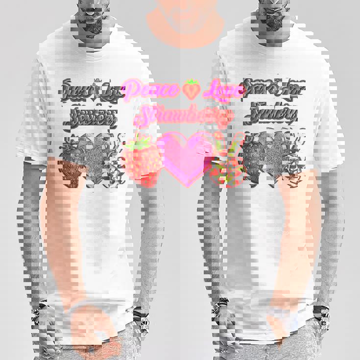 Peace Love イチゴ好き 果物食主義者 果実 果実 果実 Tシャツ 面白い贈り物