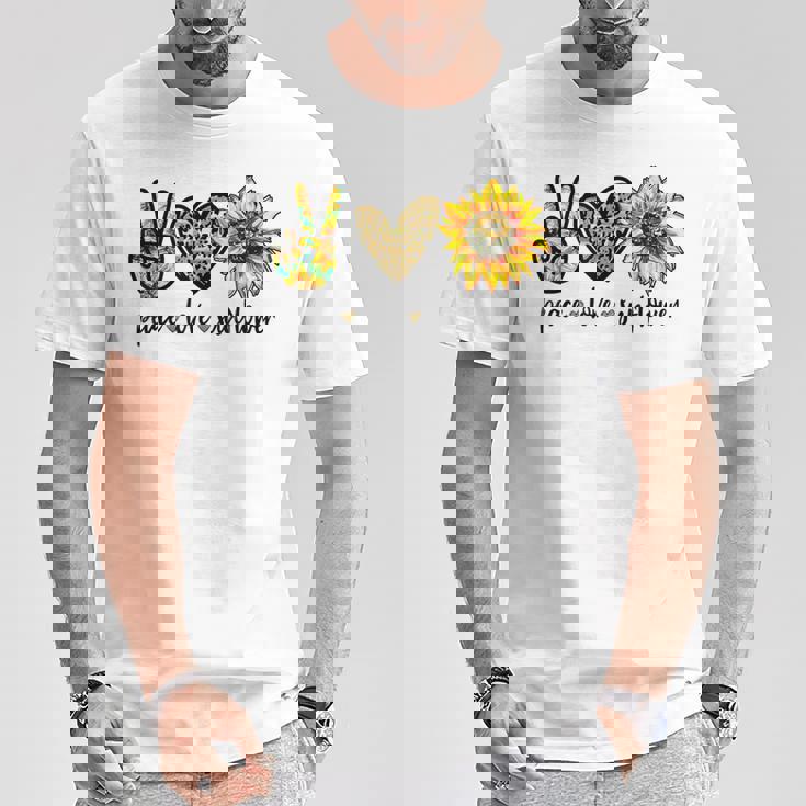 Peace Love サンシャイン ヒッピー ひまわり ヒマワリ 恋人へのギフト Tシャツ 面白い贈り物