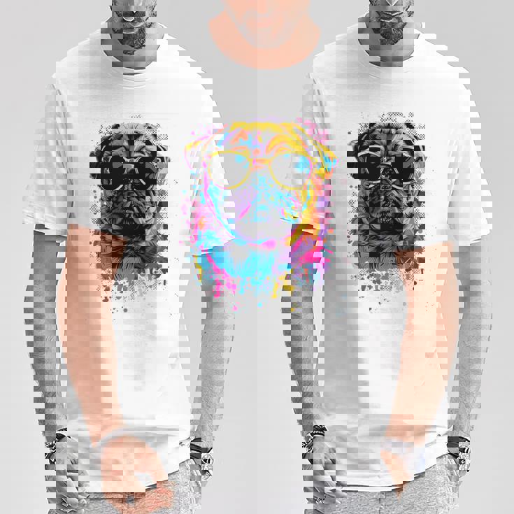 Pug Dog Lovers カラフル ポップアート パグ 長袖tシャツ Tシャツ 面白い贈り物