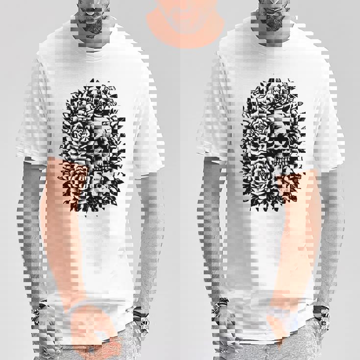 Skull Flower Rad Rock N Roll Graphic Retro Tシャツ 面白い贈り物