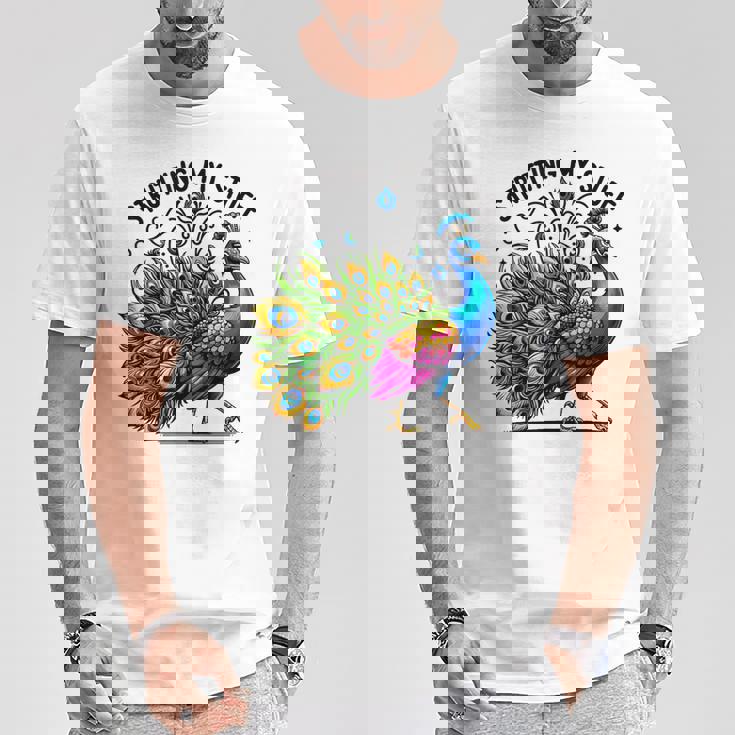 Strutting Mytuff カラフル 孔雀好き Tシャツ 面白い贈り物