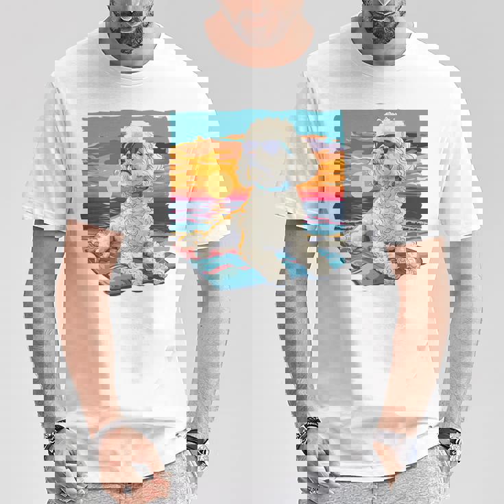 Sunny Day Doggy グラフィックデザイン ビーチレディ 子犬 長袖tシャツ Tシャツ 面白い贈り物