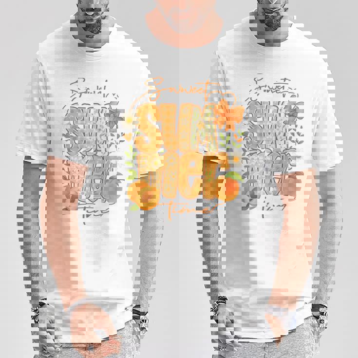 Sweetummer Time 鮮やかなフローラルピーチ 長袖tシャツ Tシャツ 面白い贈り物