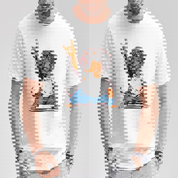 Teckel ロックミュージック 男性 子供 女性 ソーセージ 犬 ダックスフンド Tシャツ 面白い贈り物