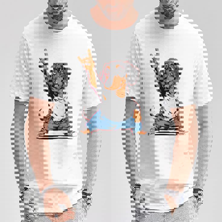 Teckel ロックミュージック 男性 子供 女性 ソーセージ 犬 ダックスフンド 長袖tシャツ Tシャツ 面白い贈り物