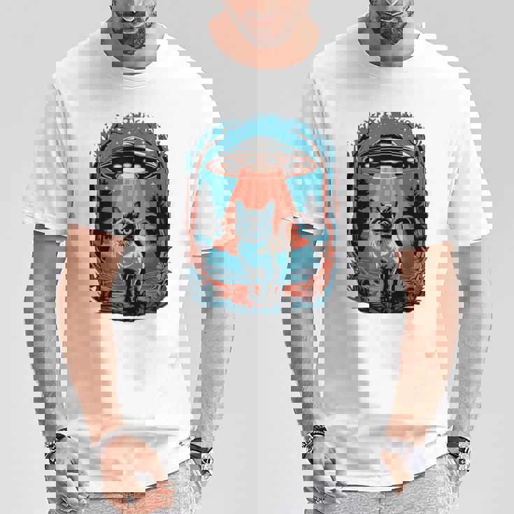 Ufo 猫誘拐 星空の下で Tシャツ 面白い贈り物
