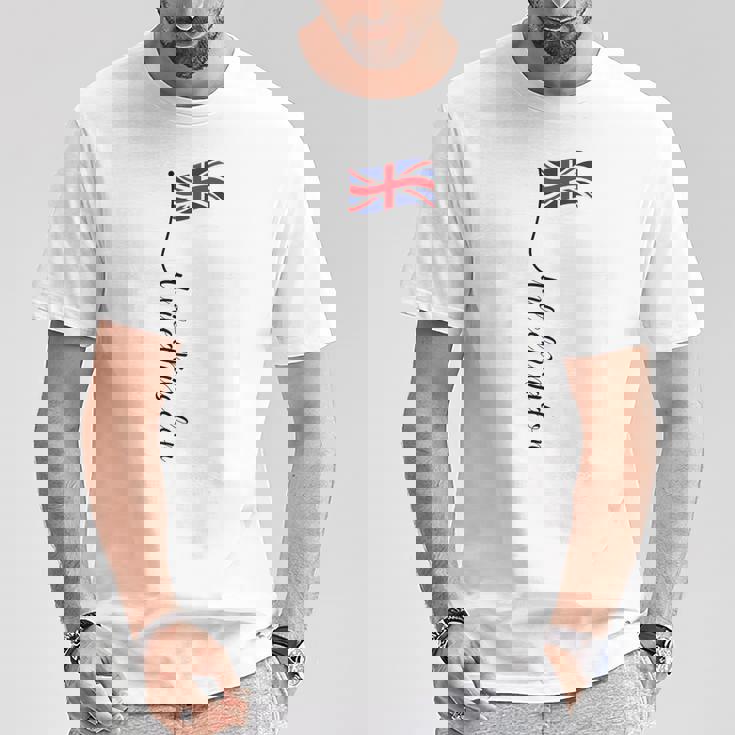 Uk United Kingdomignature ユニオンジャックフラッグポール背面に Tシャツ 面白い贈り物