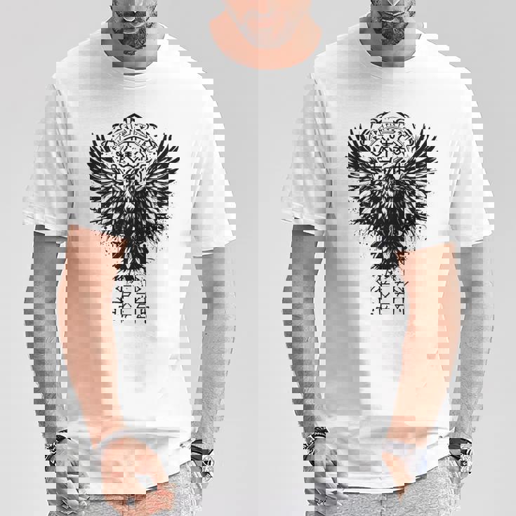 Walhalla Raven Odins ルーンズ ノルディック コンパス バイキング 長袖tシャツ Tシャツ 面白い贈り物