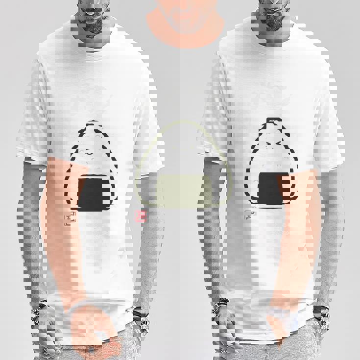 「パン-おにぎり」おもしろ 筆文字 服裏側 面白い文字入り 長袖tシャツ Tシャツ 面白い贈り物