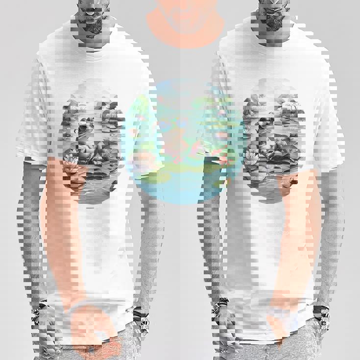 「池でリラックス」 – スイレンの上にサングラスをかけたカエル Tシャツ 面白い贈り物