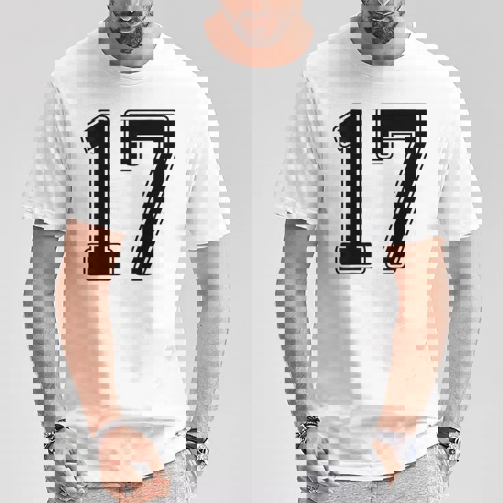 【バックプリント・背中側】17 数字 背番号 ユニフォーム ナンバー【ブラック／黒の文字】スポーツ 野球 サッカー 部活 Tシャツ 面白い贈り物