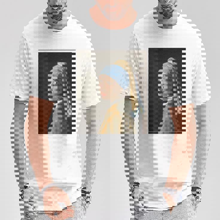 【バックプリント・背中側】真珠の耳飾りの少女／フェルメール【世界の名画】（高精細画像）Vermeer 美術館アート 油絵 Tシャツ 面白い贈り物