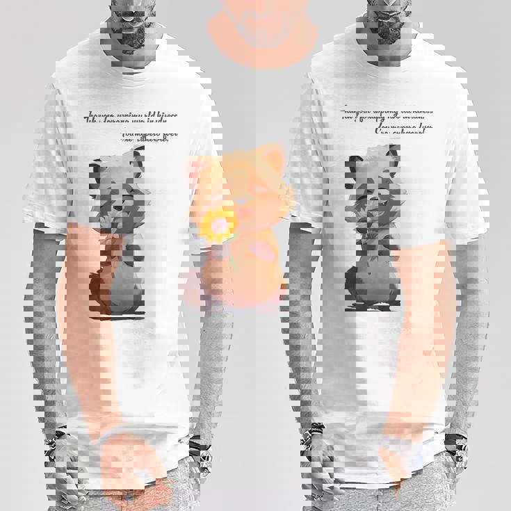 ありがとうのタヌキ ひまわりver 父の日 アニマルグラフィック 感謝 たぬき 花と狸 Tシャツ 面白い贈り物