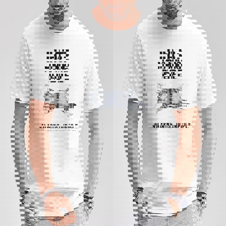 おかしな怠惰な猫 私は朝の人と朝と人が嫌いです Tシャツ 面白い贈り物