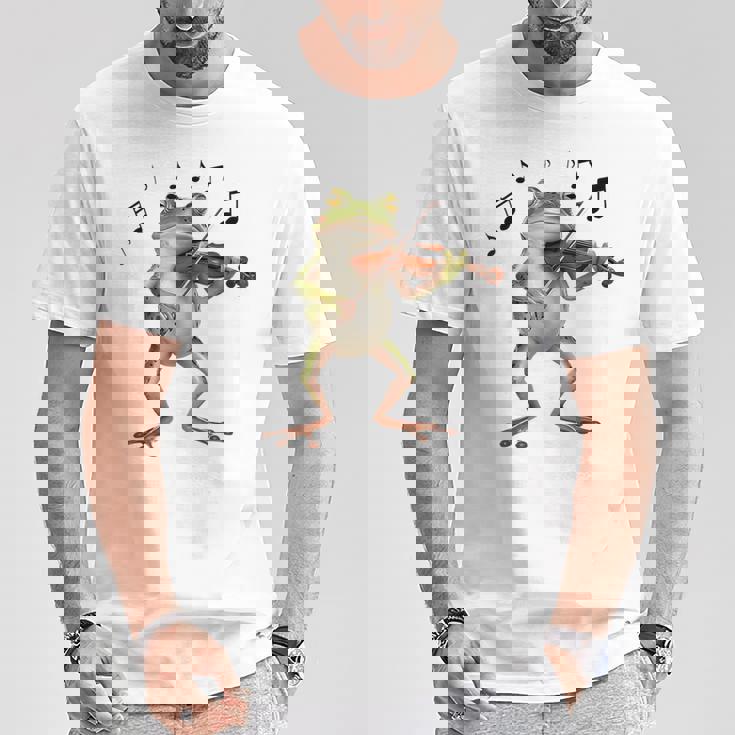 おもしろミュージシャン バイオリニスト かわいいカエル 演奏 バイオリン Tシャツ 面白い贈り物