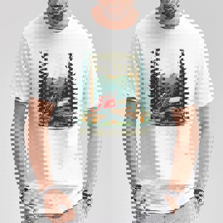 おもしろ林業チェーンソー 背の高い木 ワークアウト ロギング 生活 Tシャツ 面白い贈り物