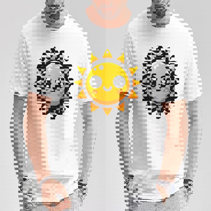 かわいい 漫画 太陽 放射 オレンジ イエロー 愛らしい Tシャツ 面白い贈り物