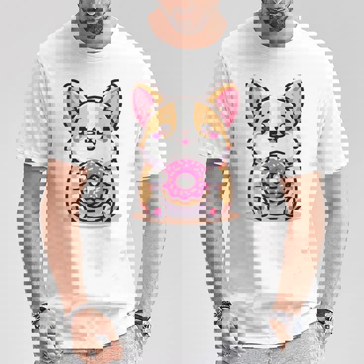 かわいいコーギーのドーナツを持つ漫画の犬愛好家アートキッズ。 Tシャツ 面白い贈り物