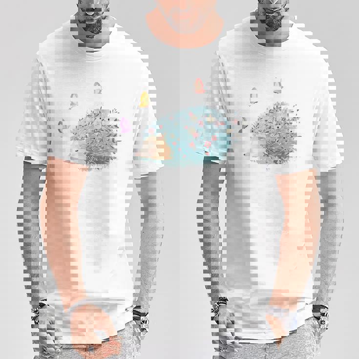 かわいいハリネズミ蝶 ティーンエイジガールギフト Tシャツ 面白い贈り物