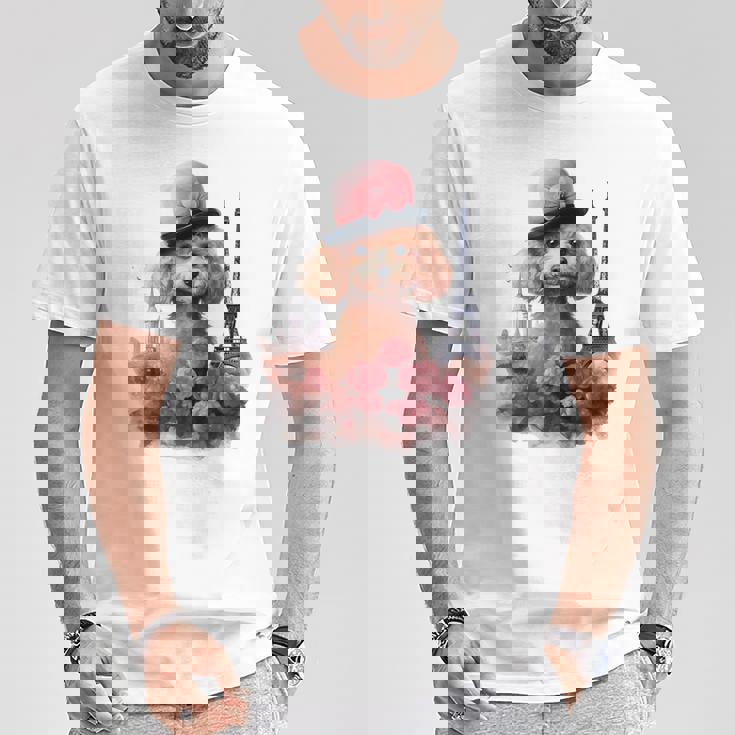 かわいいフレンチパリエッフェル塔トイプードル パリジャンプードル Tシャツ 面白い贈り物