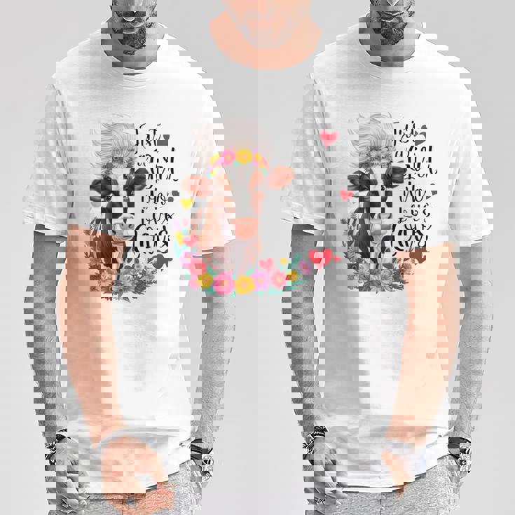 かわいい牛 ただの牛を愛する少女 長袖tシャツ Tシャツ 面白い贈り物