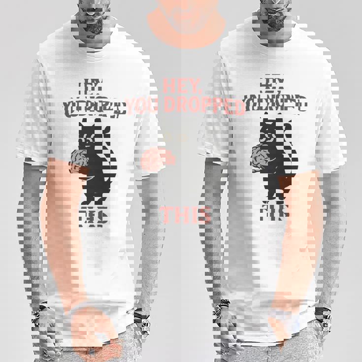 この脳みそのかわいい黒猫のミームを落とした 長袖tシャツ Tシャツ 面白い贈り物