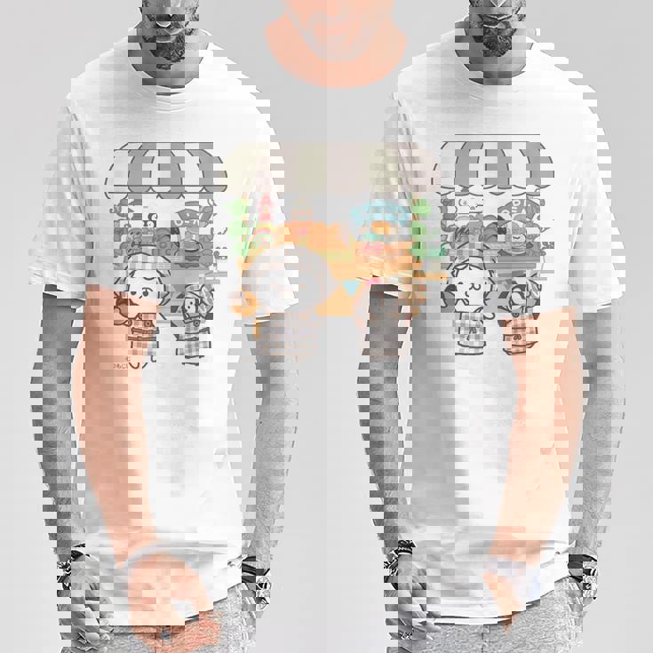 ねこぺん日和 ドーナツワゴン Tシャツ 面白い贈り物