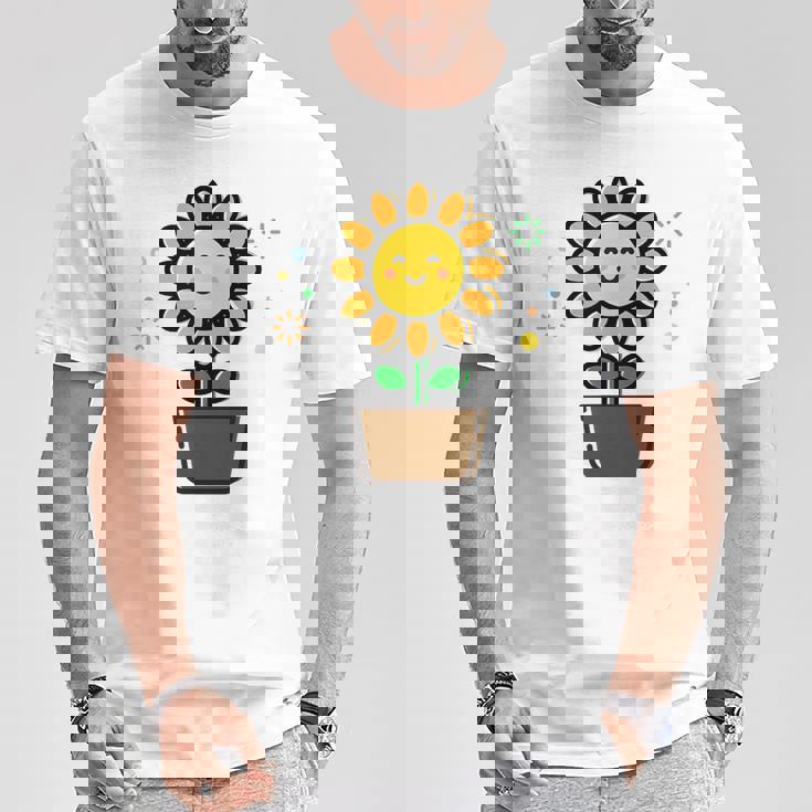 ひまわり 花 ポット シンプル クリップアート Tシャツ 面白い贈り物