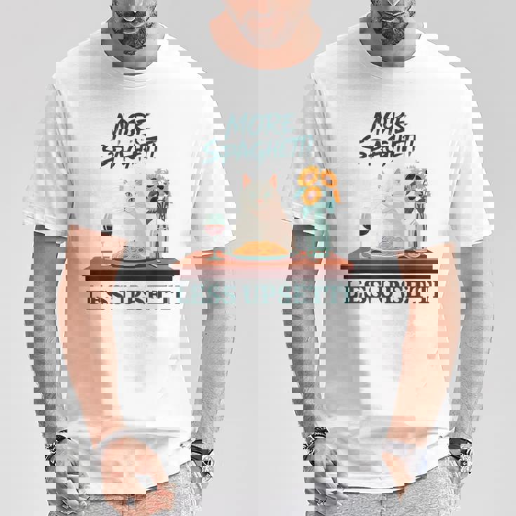 より多くのスパゲッティ、より少ないアップセッティ、イタリア料理 猫愛好家 Tシャツ 面白い贈り物