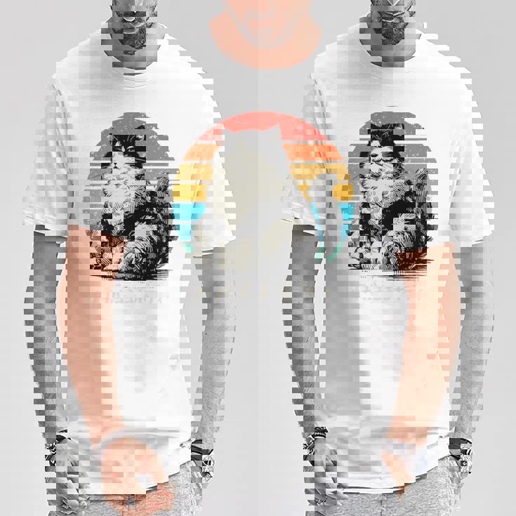 わがままボディ 猫 ねこ 太ったねこ ぽっちゃり ねこ好き かわいい おもしろ 面白い おもろい 手書き レトロ 長袖tシャツ Tシャツ 面白い贈り物