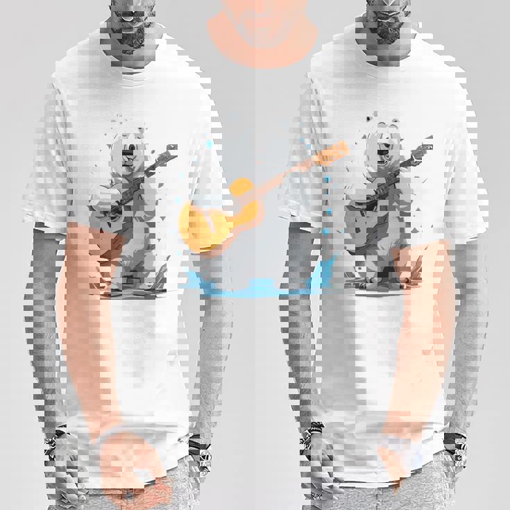 アコースティックギターを弾くクマ、ベアギタリスト 長袖tシャツ Tシャツ 面白い贈り物