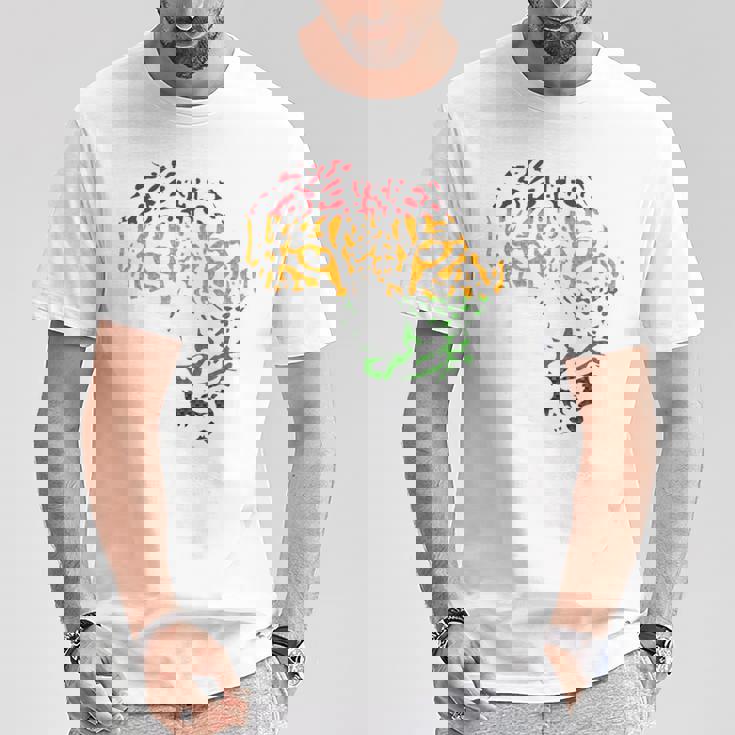 アフリカ地図 ヒョウ柄 アフリカラスタカラー Tシャツ 面白い贈り物