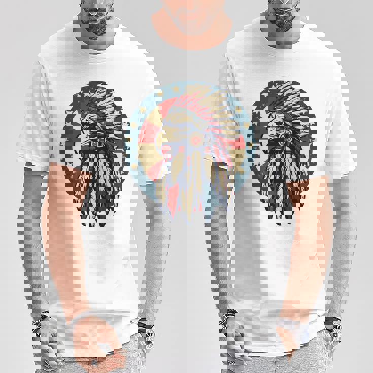 アメリカンイーグル チーフ インディアン ヘッドドレス ネイティブイーグル 長袖tシャツ Tシャツ 面白い贈り物