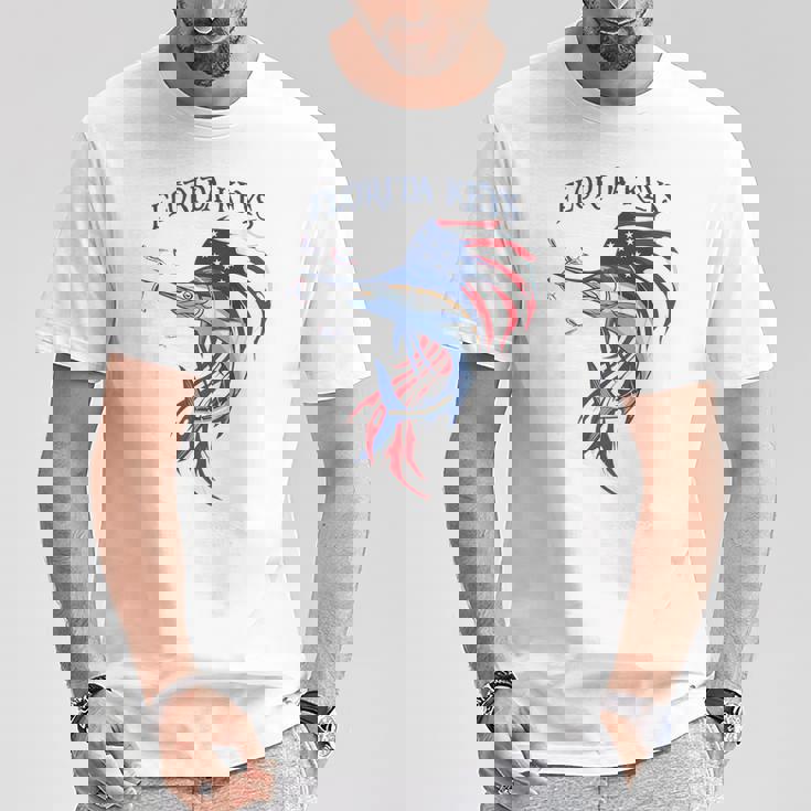 アメリカ国旗 愛国的 カジキ マーリン フロリダの鍵 Tシャツ 面白い贈り物