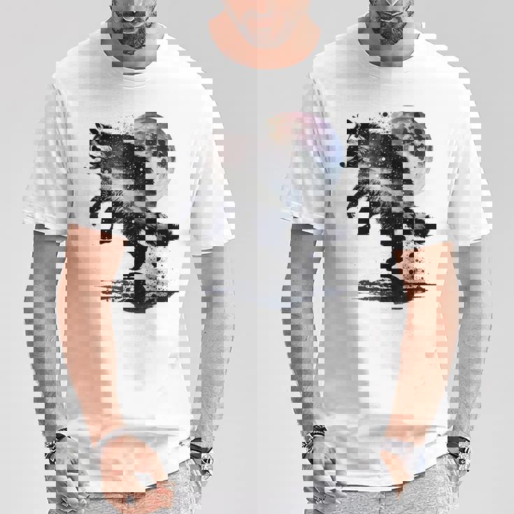 アライグマ アニマルモチーフ ムーンアート アニマルプリント アライグマ Tシャツ 面白い贈り物