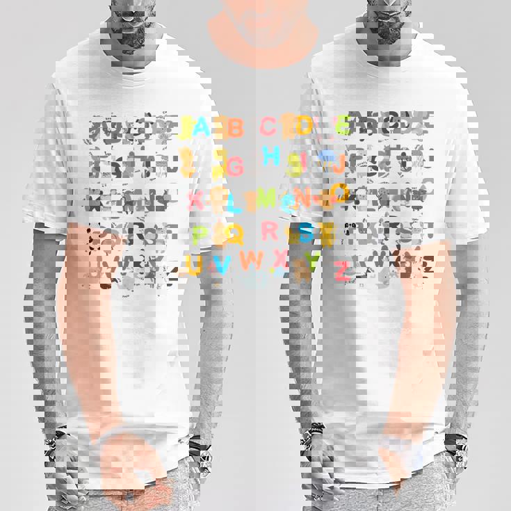 アルファベット動物学習abc キュート キッズ 教育 小道具 Tシャツ 面白い贈り物