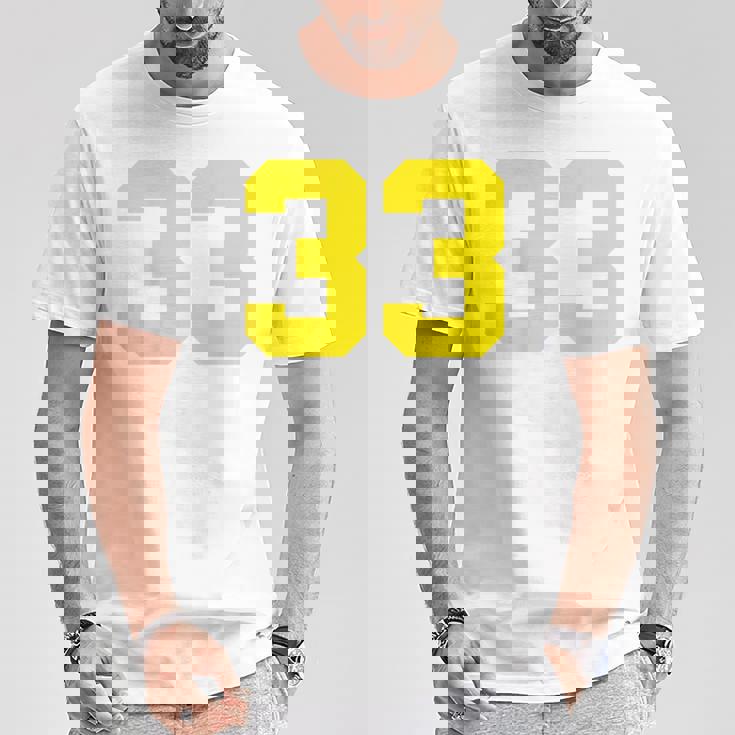 イエローナンバー33 背面 スポーツチーム ジャージ番号 Tシャツ 面白い贈り物